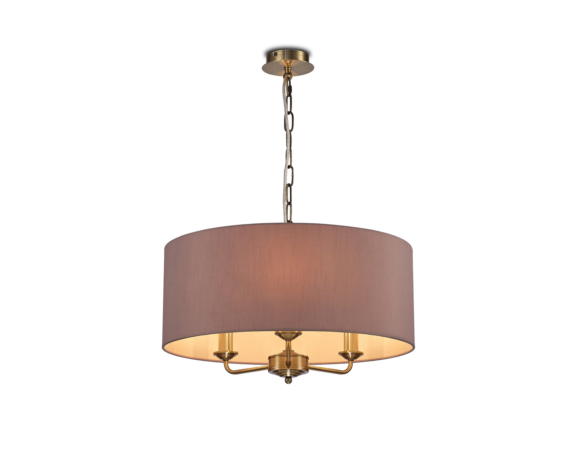 DK0052  Banyan 50cm 3 Light Pendant Antique Brass, Taupe/Halo Gold